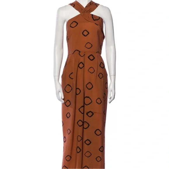 Elegant Orange Patterned Jumpsuit Anthropologie Eva Franco - Picture 2 of 6